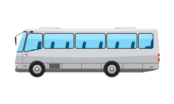 City public bus with flat and solid color style design. window glasses. illustration.