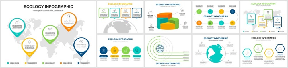 ecology info graphics collection - sustainable concept - charts, symbols, graphic elements © pushkaash