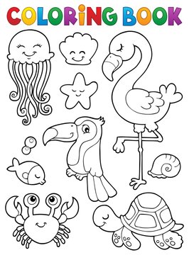 Coloring book summer animals theme set 1