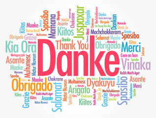 Obraz premium Danke (Thank You in German) word cloud background in different languages