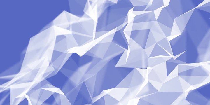 Animated abstract looped blue background with moving white polygons. Aspect ratio 2 to 1, 18 to 9. Suitable for smartphone screens.