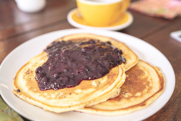 pancakes with blueberry jam