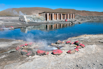 Swimming pool with geothermal and mineral waters in El Tatio Geysers, Chile, South America