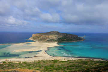 Panoramic view of iconic turquoise lagoon of Balos in North West Crete island, Greece