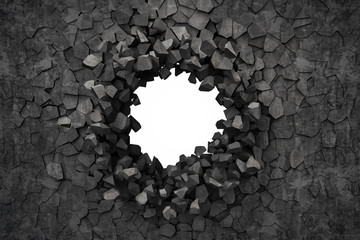 3d render of a hole on a broken wall - obrazy, fototapety, plakaty