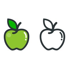 cartoon apple green vector and apple outline