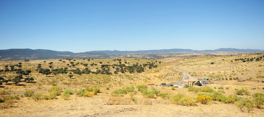 La Bienvenida village and the archaeological site of the Roman city of Sisapo. Province of Ciudad Real Castilla la Mancha Spain.