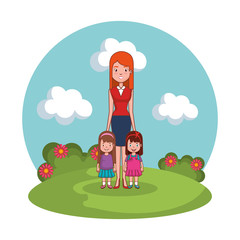 mother with daughters family in the landscape