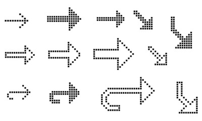 Set of 13 style vector pixel art arrows