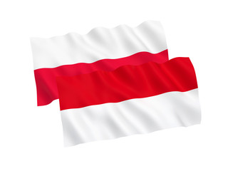 National fabric flags of Poland and Indonesia isolated on white background. 3d rendering illustration. 1 to 2 proportion.