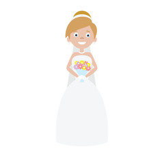 Vector flat cartoon bride with bouquet isolated on white background