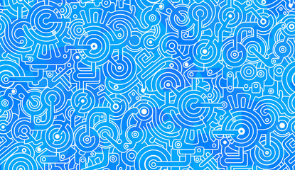 Abstract seamless vector pattern. Mechanical. Isolated background. Blue and white colors.