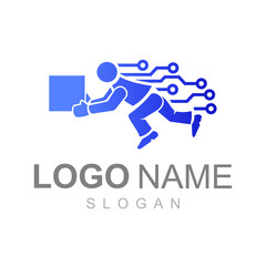 logo of person's package delivery service, speed and technology logo vector