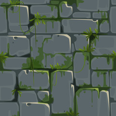 Stone brick wall seamless texture for jungle theme vector