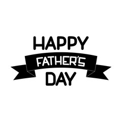 Black and white Father's Day card template with ribbon isolated on white background. Father’s Day concept lettering sign. Holiday design sigh for greeting card, invitation, poster, banner