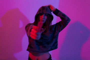 photo of girl in pink purple light rap style