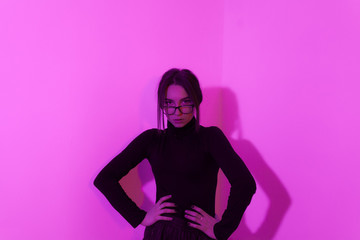 photo of girl in pink purple light rap style