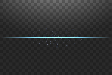 Abstract blue lights lines on transparent background vector illustration. A bright flash of light on the line