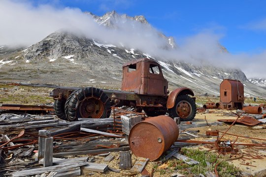 Rusty vehicle, former US Airforce Base in World War II, Ikatek, Greenland, North America