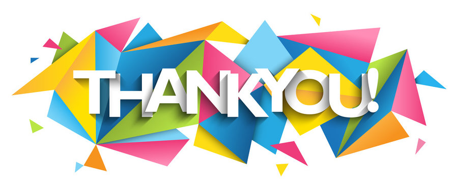 THANK YOU! typography banner on colorful triangles background