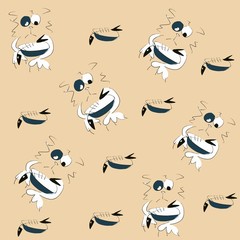 pattern of a cat with a fish on a beige background