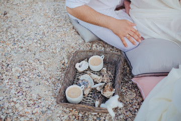 Tray of two mugs of coffee