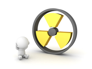 3D Character feeling stressed next to radioacitve sign