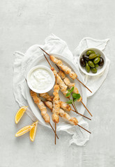 Greek chicken kebab served with tzatziki