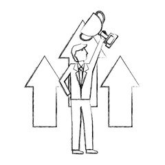 businessman with arrows up and trophy cup avatar character