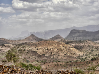 Fototapeta na wymiar The beauty of a mountainous landscape in northern Ethiopia