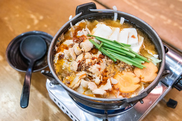 Japanese hotpot buta akakara nabe with pork and spicy soup
