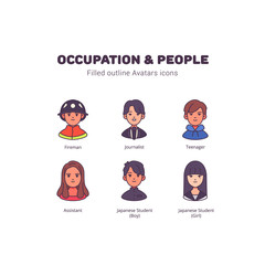 Occupation and people avatar filled outline icons