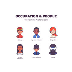 Occupation and people avatar filled outline icons