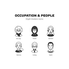 Occupation and people avatar glyph icons