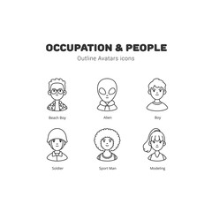 Occupation and people avatar outline icons