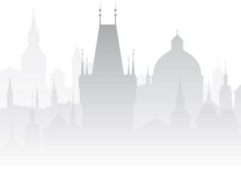 Vector silhouette of Prague in the mist