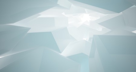 Obraz premium Abstract white and blue water parametric interior with window. 3D illustration and rendering.