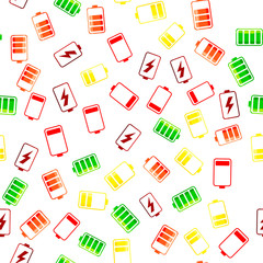 Battery icon. Color vector battery icon seamless pattern on a white background. Layers grouped for easy editing illustration. For your design