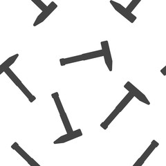 Vector hammer neon light icon. Hammer working tool seamless pattern on a white background.