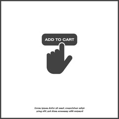 Buying in the Internet shop. The hand presses the button to buy online vector icon on white isolated background.