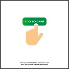 Buying in the Internet shop. The hand presses the button to buy online vector icon on white isolated background.