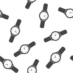 Men's classic wrist watch. Clock icon. Vector Clock Icon seamless pattern on a white background. Layers grouped for easy editing illustration. For your design