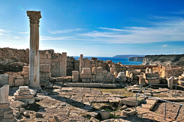 Classical ruins of the ancient cultural centre of the 12th century BC at Kourion Limassol Cyprus. UNESCO World Heritage site