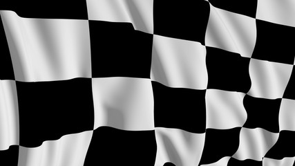 3D rendering of checkered flag. The fabric develops smoothly in the wind