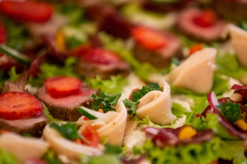 Buffet beautiful decorated canapes details.