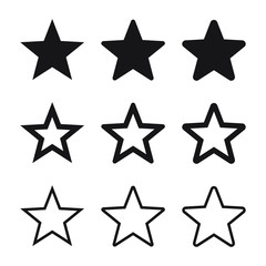Star icon, set of vector star icons isolated on white background.
