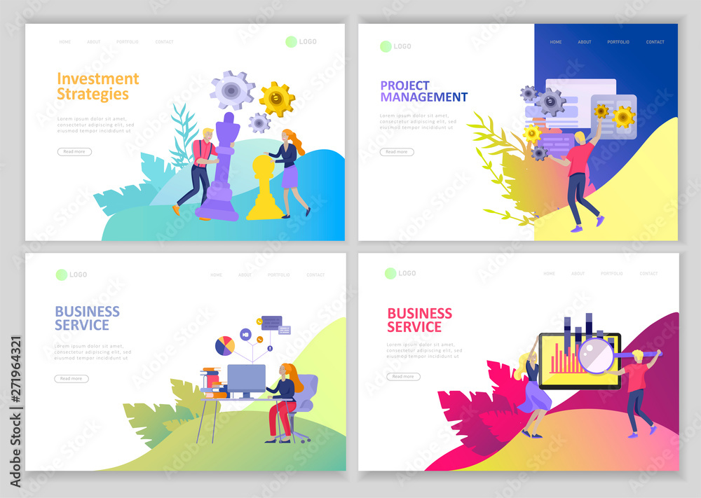 Wall mural Landing page template, office concept business people for project management, business, workflow and consulting. Modern vector illustration flat concepts character for website and mobile website