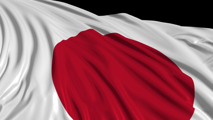 3d rendering of a japanese flag. The flag develops smoothly in the wind