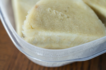Nigerian boiled yam in plastic container