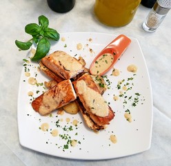 grilled salmon steak with sauce